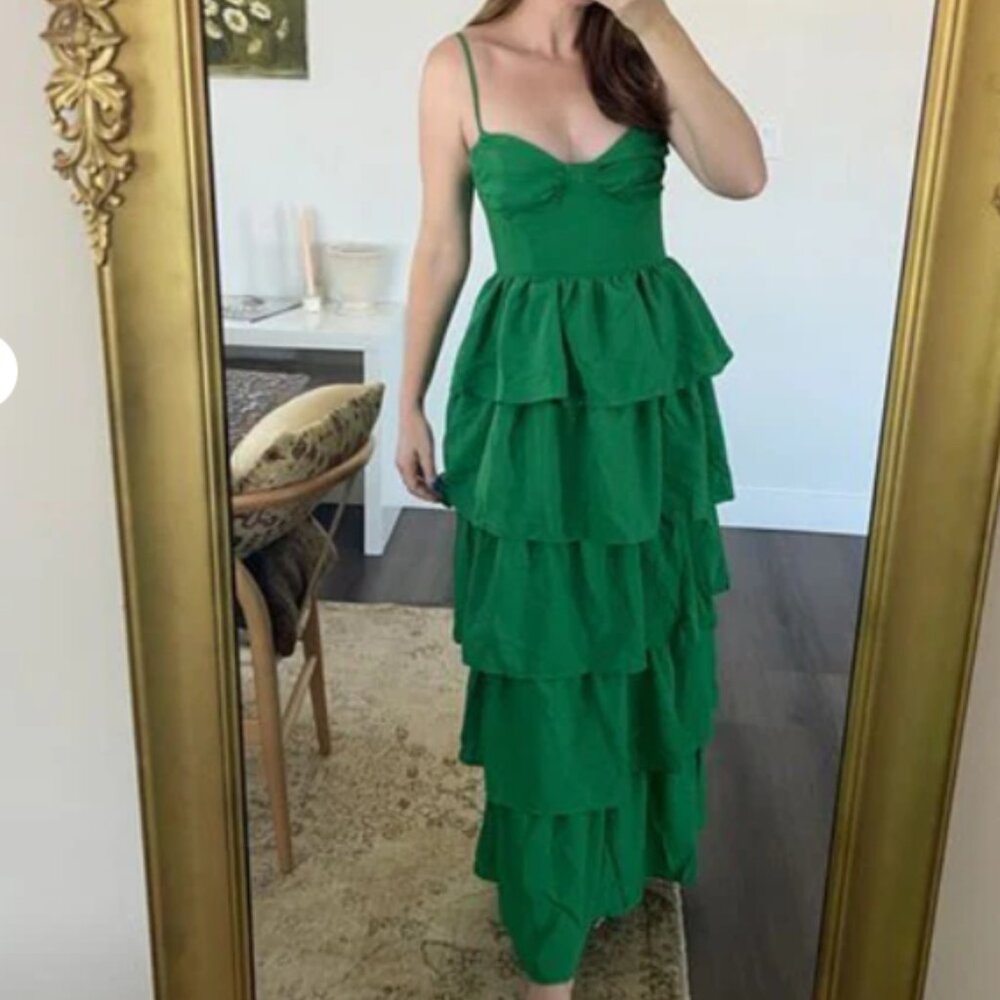Green Tiered Ruffles Dress